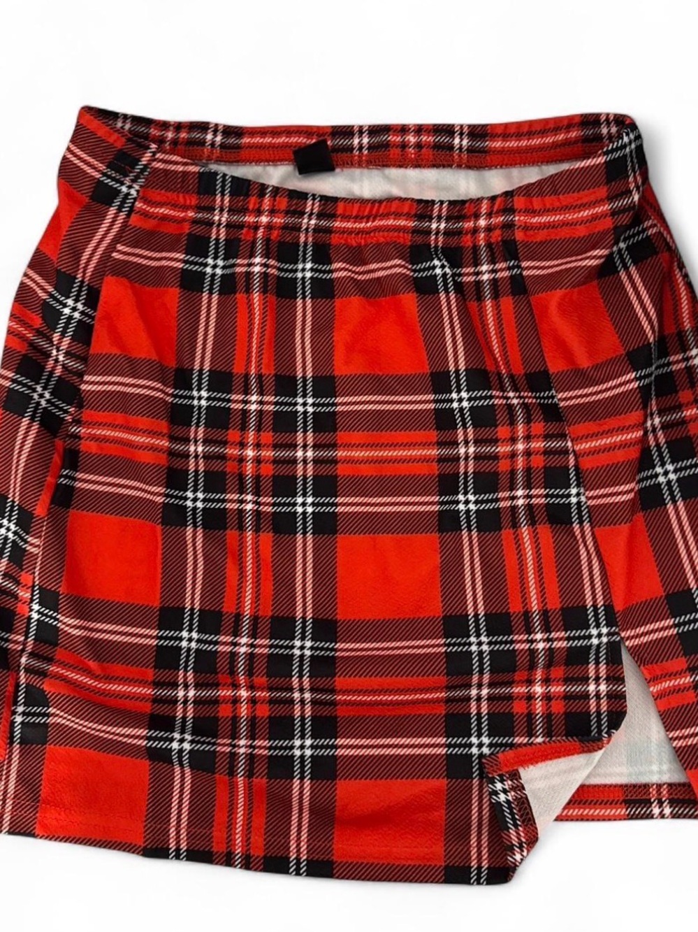 SHEIN Red Black White Plaid Skirt